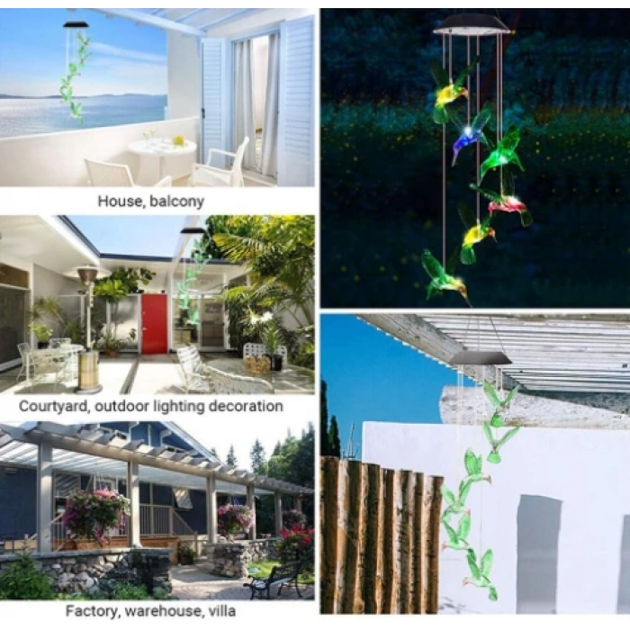 Solar Led Işıklı Kuşlu Bahçe Dekoru 6 Ledli,Renkli Işık