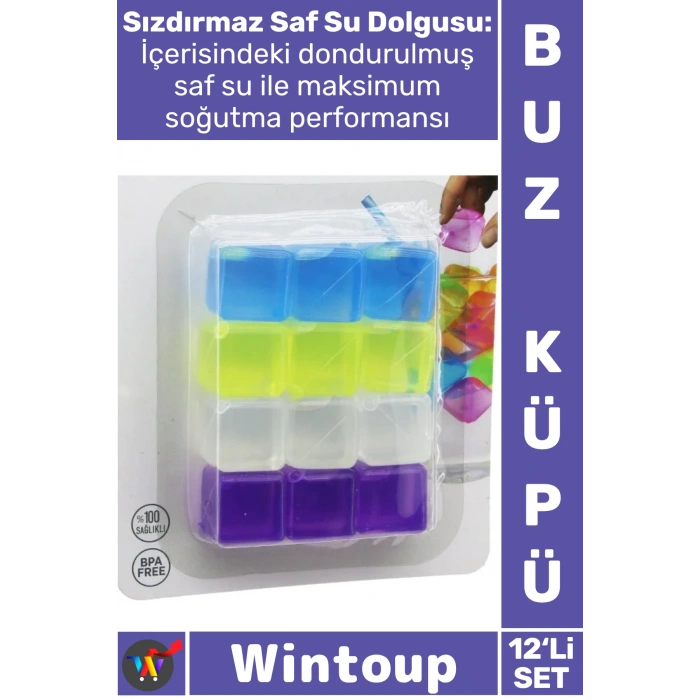 #BuzKüpü Hijyenik Ekolojik Sağlıklı BPA Free Soğutucu Su Dolu Şık Renkli Plastik 12li Buz Küpü Seti