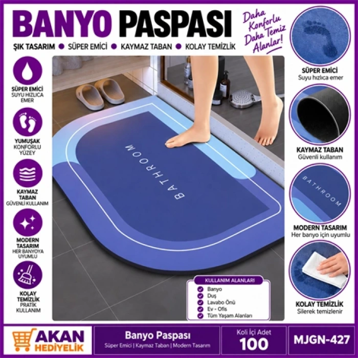 Süper Emici Kaymaz Tabanlı Banyo Paspası