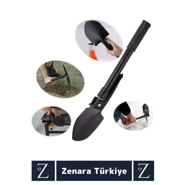 Taşınabilir Kamp Piknik Deprem Pusula Açacak Çok Amaçlı Çantalı Katlanabilir Mini Kazma Kürek Seti