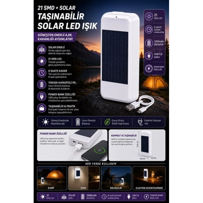 Taşınabilir Solar Led Power Bank