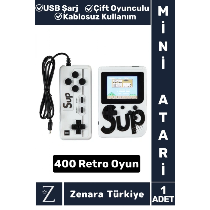 Taşınabilir USB Şarjlı Çift Oyunculu Mario Street Fighter Nostalji Retro 400 Oyunlu Mini Atari