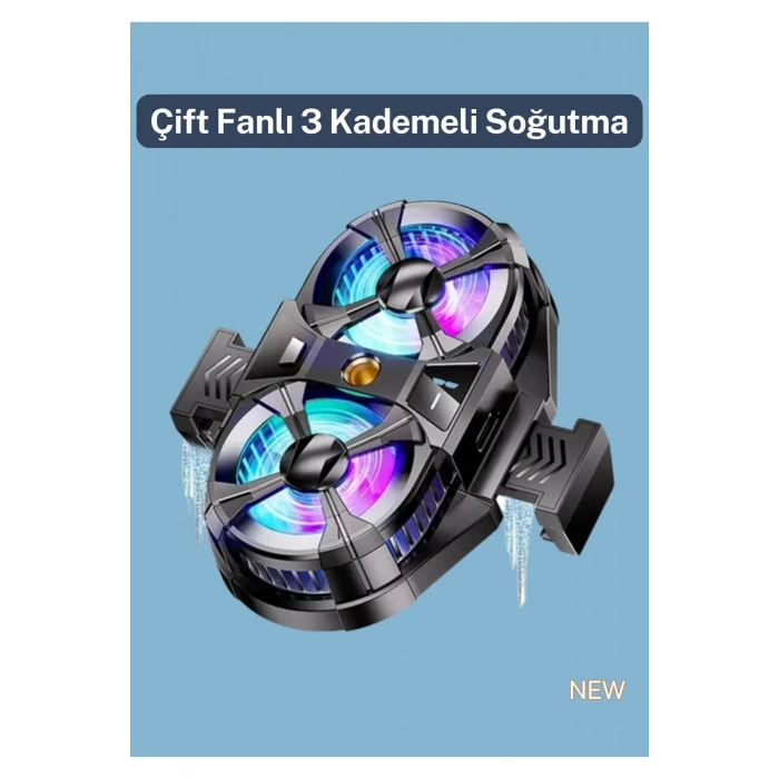 Telefon Soğutucu Çift Fanlı 3 Hız Kademeli RGB Işıklı IPhone14/Pro/Promax Uyumlu