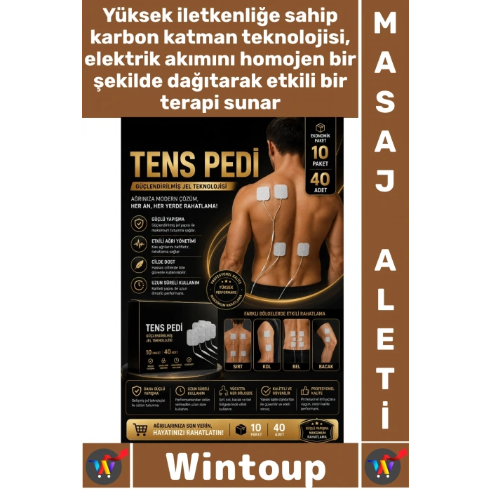 #TensPedi Masaj Fizik Tedavi Yumuşak Esnek Medikal Elektrot Ped 5 X 5 Cm Kablolu 40 Adet Tens Pedi