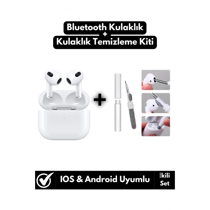 Tüm Akıllı Telefonlarla Uyumlu Bluetooth V5 Kulak İçi Kulaklık+Kulaklık Temizleme Kiti İkili Set