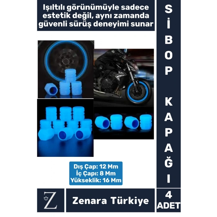 Tüm Otomobil Bisiklet Motosiklet Minibüslerle Uyumlu Kolay Montaj Fosforlu Sibop Kapağı 4 Adet