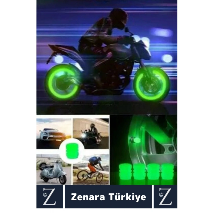 Tüm Otomobil Bisiklet Motosiklet Minibüslerle Uyumlu Kolay Montaj Fosforlu Sibop Kapağı 4 Adet