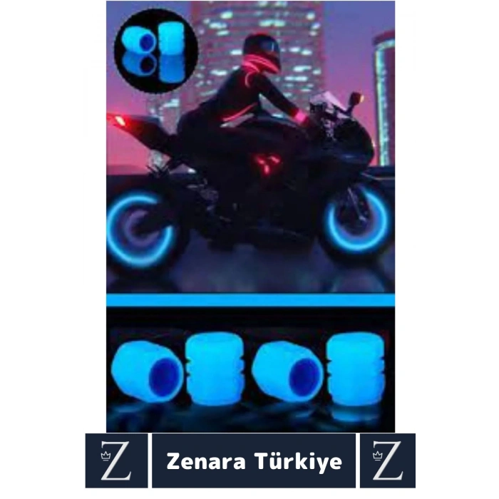 Tüm Otomobil Bisiklet Motosiklet Minibüslerle Uyumlu Kolay Montaj Fosforlu Sibop Kapağı 4 Adet