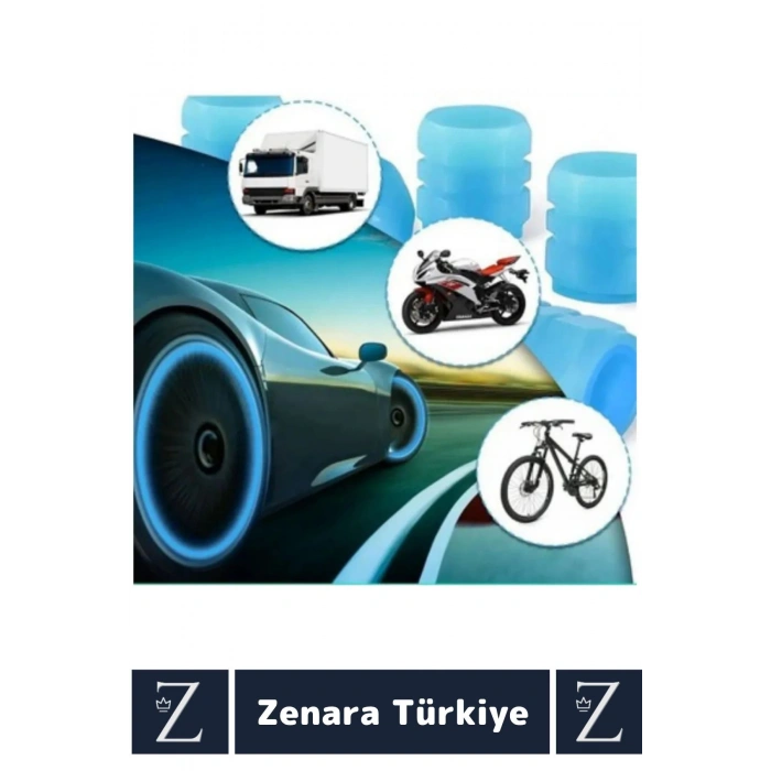 Tüm Otomobil Bisiklet Motosiklet Minibüslerle Uyumlu Kolay Montaj Fosforlu Sibop Kapağı 4 Adet