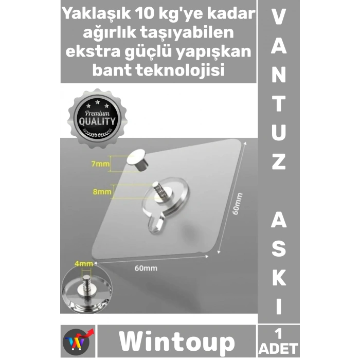 #Askı Şeffaf Kendinden Yapışkanlı Su Geçirmez Paslanmaz 10 kg Kapasiteli Ultra Güçlü Vantuzlu Askı