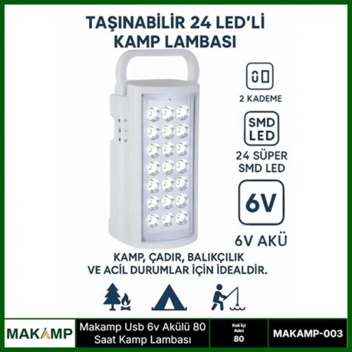USV 6V AKÜLÜ 80 SAAT KAMP LAMBASI IŞILDAK