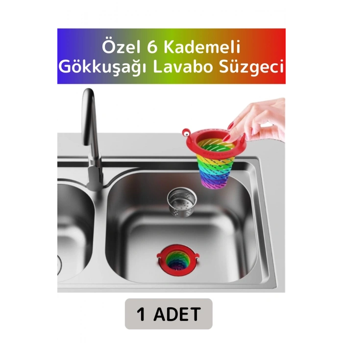 Uzun Ömürlü 6 Kademeli Katlanabilir Gökkuşağı Mutfak Lavabo Musluk Tıkanma Önleyici Lavabo Süzgeci