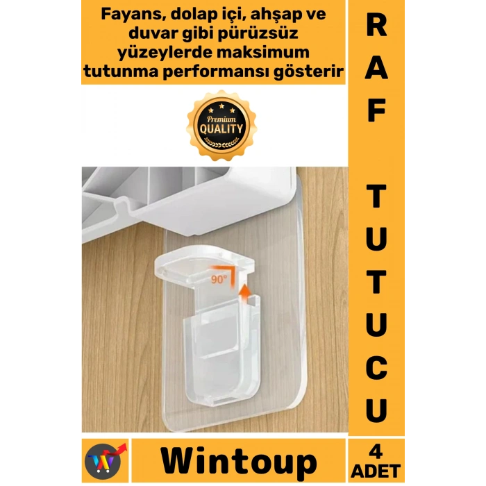 #RafTutucu Şeffaf Dolap İçi Bölme Destek Aparatı Delmesiz Kristal Güçlü Montaj Yapışkanlı Raf Tutucu