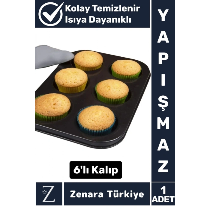 Yüksek Kalite Isıya Dayanıklı Yanmaz Yapışmaz Kolay Temizlenir Kek Brownie Cupcake 6lı Muffin Kalıbı