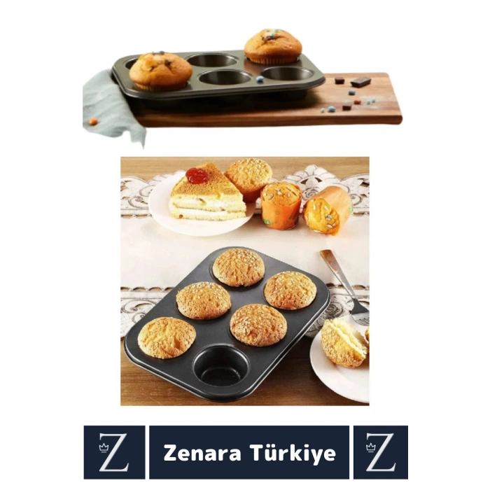 Yüksek Kalite Isıya Dayanıklı Yanmaz Yapışmaz Kolay Temizlenir Kek Brownie Cupcake 6lı Muffin Kalıbı