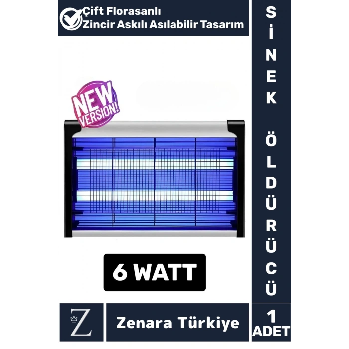Yüksek Kaliteli UV Çift Florasanlı Zincir Askılı 6 Watt Ev Ofis Sinek Sivrisinek Kara Sinek Öldürücü