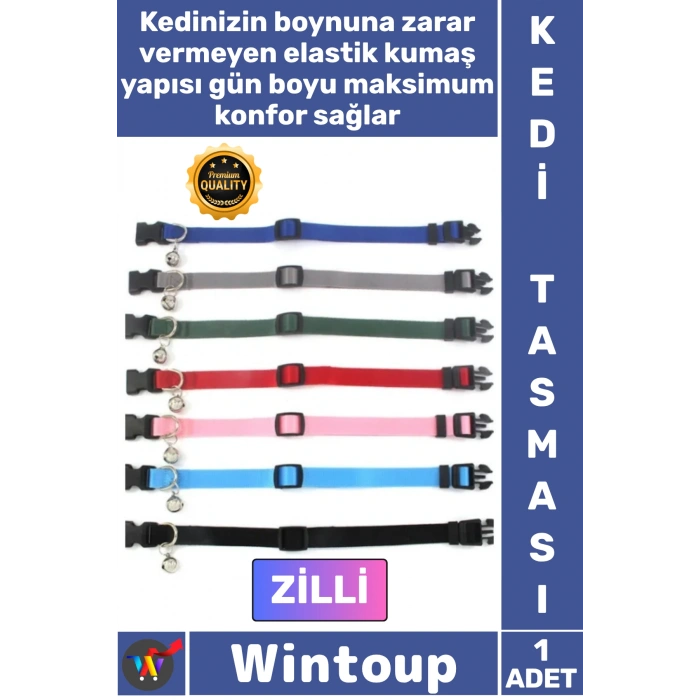 #KediTasması Ayarlanabilir Elastik Kumaş Desenli Konforlu Emniyet Klipsli Renkli Zilli Kedi Tasması