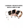Android&IphoneUyumlu Sesli Arama Bildirim Asistan Özellikli 3 Strap+Bileklik Kadın Akıllı Saat