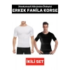 Jinekomasti Dik Duruş Düzeltici Göbek Sıkılaştırıcı Elastik Erkek Fanila Korse Siyah-Beyaz İkili Set