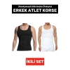 Jinekomasti Dik Duruş Düzeltici Göbek Sıkılaştırıcı Elastik Erkek Atlet Korse Siyah-Beyaz İkili Set