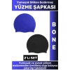 Özel Üretim Su Geçirmez Elastik Yumuşak Yüzücü Havuz Deniz Yüzme Şapkası Silikon Bone 2Li SET