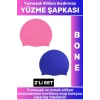 Özel Üretim Su Geçirmez Elastik Yumuşak Yüzücü Havuz Deniz Yüzme Şapkası Silikon Bone 2Li SET