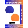 Özel Üretim Su Geçirmez Elastik Yumuşak Yüzücü Havuz Deniz Yüzme Şapkası Silikon Bone 2Li SET