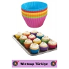 Premium Yüksek Isıya Dayanıklı Esnek Yapışmaz Tekrar Kullanılabilir Silikon Kek Muffin Kalıbı 24lü