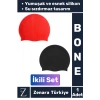 Premium Su Geçirmez Elastik Yumuşak Yüzücü Havuz Deniz Yüzme Şapkası Esnek Silikon Bone 2Li SET