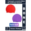 Premium Su Geçirmez Elastik Yumuşak Yüzücü Havuz Deniz Yüzme Şapkası Esnek Silikon Bone 2Li SET