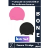Premium Su Geçirmez Elastik Yumuşak Yüzücü Havuz Deniz Yüzme Şapkası Esnek Silikon Bone 2Li SET