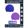 Premium Su Geçirmez Elastik Yumuşak Yüzücü Havuz Deniz Yüzme Şapkası Esnek Silikon Bone 2Li SET