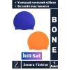Premium Su Geçirmez Elastik Yumuşak Yüzücü Havuz Deniz Yüzme Şapkası Esnek Silikon Bone 2Li SET