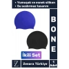 Premium Su Geçirmez Elastik Yumuşak Yüzücü Havuz Deniz Yüzme Şapkası Esnek Silikon Bone 2Li SET