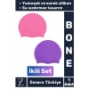 Premium Su Geçirmez Elastik Yumuşak Yüzücü Havuz Deniz Yüzme Şapkası Esnek Silikon Bone 2Li SET