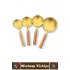 Pratik Mutfak Yemek Hazırlık Bakliyat Sıvı Ölçüm Estetik Gold Renk 4lü Ahşap Saplı Metal Ölçü Kaşığı