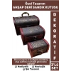 Özel El İşçiliği Vintage Eskitmeli Nostaljik Dekoratif Hediyelik Ahşap Deri 3lü SANDIK KUTUSU