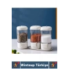 Premium Dayanıklı Toz-Taneli Kullanım Şeffaf Gövde Basmalı Baharatlık Tuzluk Seti 380 ML X 4lü SET