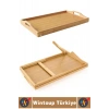 Kompakt Dayanıklı Kahvaltı Bilgisayar Masası Bambu Kulplu Ayaklı Katlanabilir Keyif Tepsisi 63X25 Cm