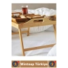 Kompakt Dayanıklı Kahvaltı Bilgisayar Masası Bambu Kulplu Ayaklı Katlanabilir Keyif Tepsisi 63X25 Cm