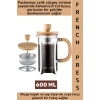 Premium Isıya Dayanıklı Kahve Demleme Bitki Çayı Ahşap Kapak Sap Detaylı Cam French Press 600 ML