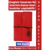 #Defter Okul Ofis Günlük Not Ajanda Hatıra Anı Tutma Eş Sevgili Anneler Babalar Öğretmenler Günü Çok Şık Dekoratif Hediyelik Yaprak Tasarımlı Çizgisiz Kırmızı Deri Defter