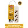 #Priz Premium Hafif Taşınabilir Ev Ofis Atölye Bilgisayar Elektronik Pratik Hızlı Bağlantı Elektrik Kaçaklarına Karşı Güvenli Topraklı 5 Metre Kablolu 3lü Grup Priz