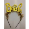Altın Renk Bekarlığa Veda İtalik Yazı Alyanslı Bride Taç