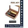 Dekoratif Koleksiyon Sevgili Özel Gün Hediye PİRİNÇ Ahşap Kutu Pusula Dürbün Büyüteç ÖZEL SET