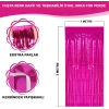 Ekstra Metalize Parlak Saçaklı Arka Fon Perde Fuşya