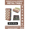 Yüksek Kaliteli Arkadaş Oyun Hediyelik Ahşap Kutulu Hazneli Metal Taşlı Satranç Takımı 39 X 19 Cm