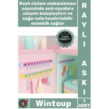 #Askı Yapışkanlı Dolap İçi Pratik Askı Fonksiyonel 10 Kancalı Raylı Mutfak Banyo Düzenleyici Askı
