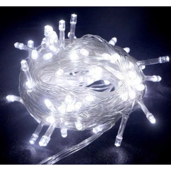10m 100 Led Boncuk Lamba Beyaz Işık Şeffaf Kablo MZ-18-11