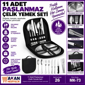 11 Parça Paslanmaz Çelik Kamp Yemek Seti